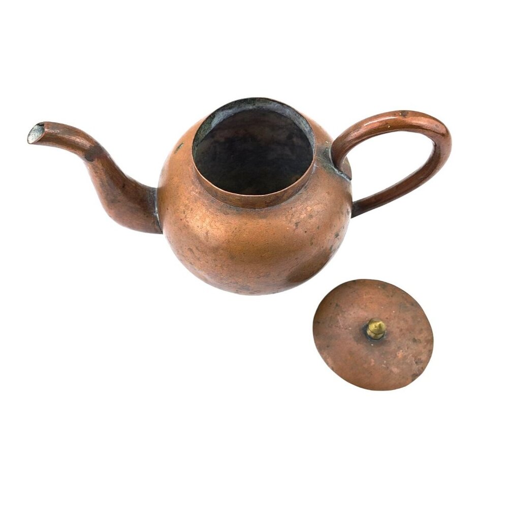 Antique Copper Teapot With Brass Knob Lid China Chinese Patina Kettle Primitive - Picture 11 of 13